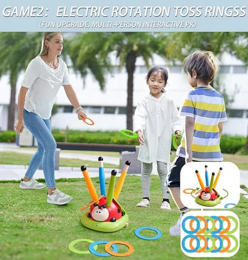 Child actively playing with the ladybug exercise machine outdoors