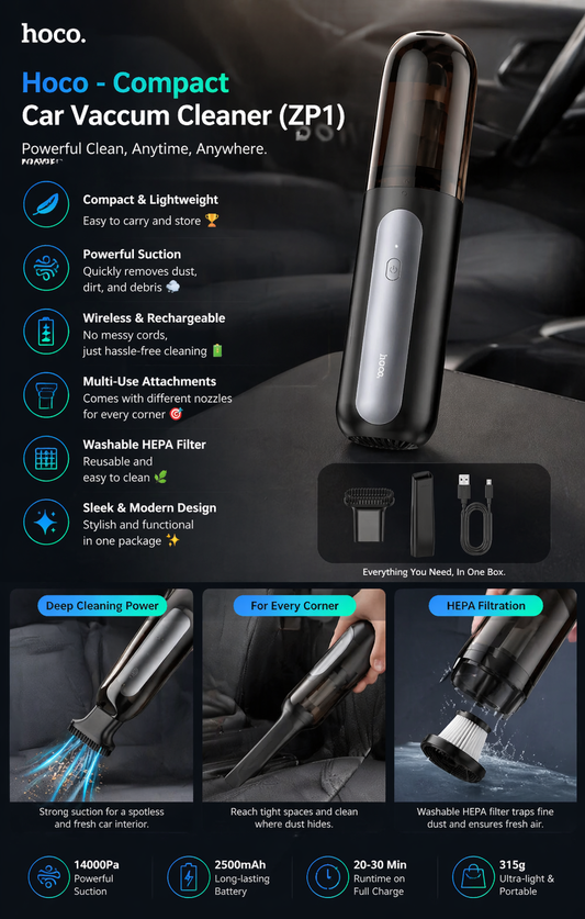 Hoco - Compact Car Vaccum Cleaner (ZP1) ©
