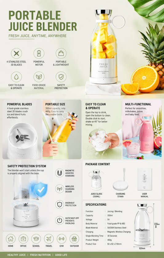 350ML Electric Juicer Blender Mixer USB Rechargeable Machine Household Portable Blender Maker Cup Kitchen Tool Kit