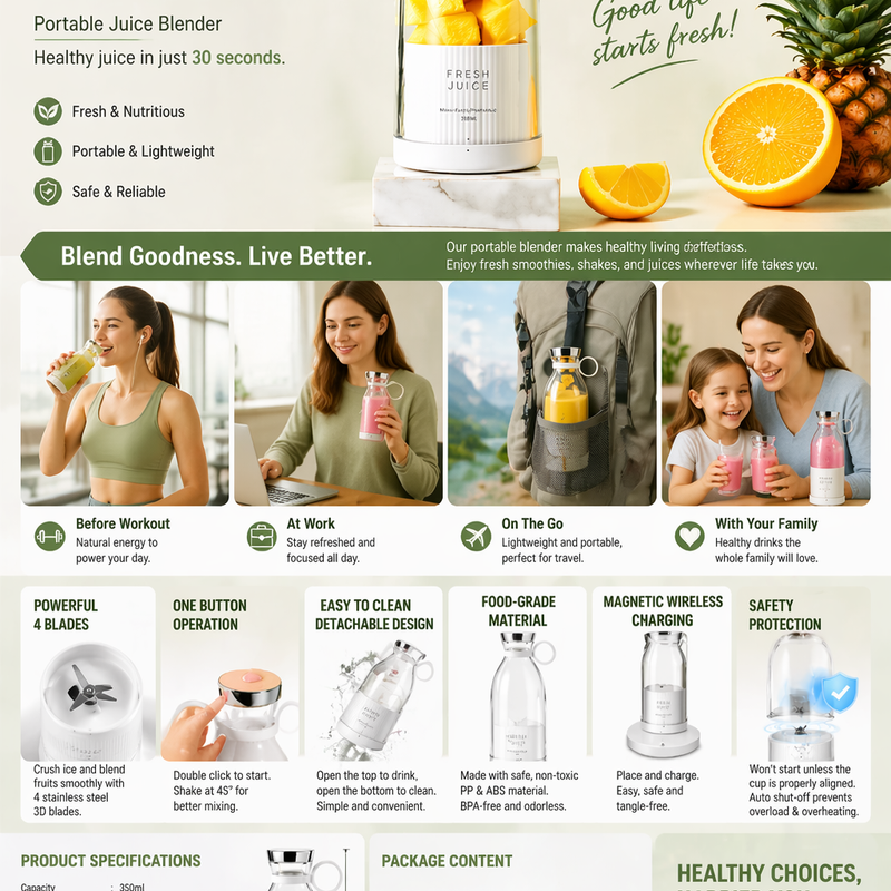 350ML Electric Juicer Blender Mixer USB Rechargeable Machine Household Portable Blender Maker Cup Kitchen Tool Kit
