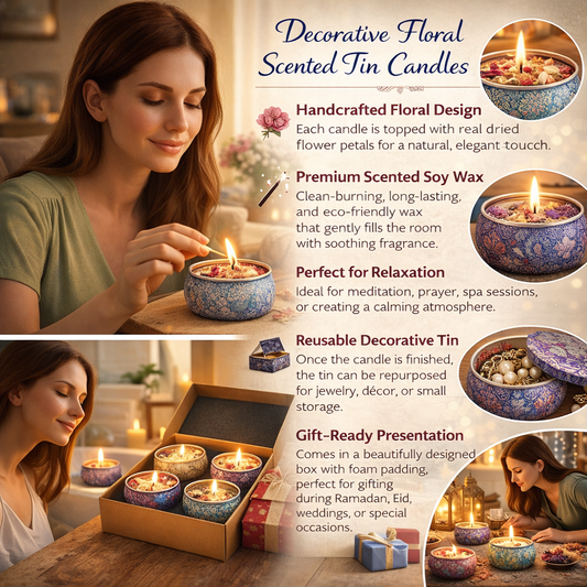 Decorative Floral Scented Tin Candles