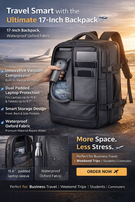 Traveling Bag Vacuum Compression With Air Pump Device 17-Inch Backpack, Waterproof Oxford Fabric