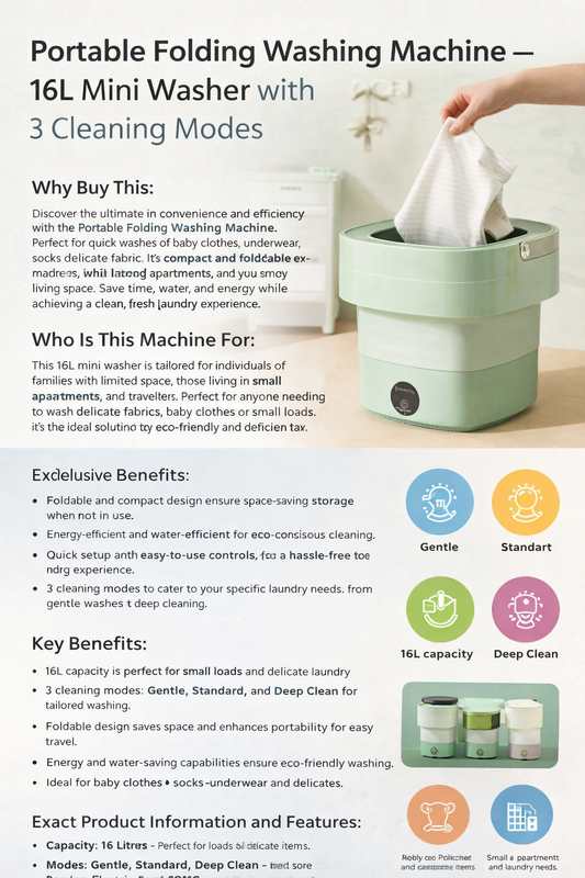 Portable Folding Washing Machine – 16L Mini Washer With 3 Modes