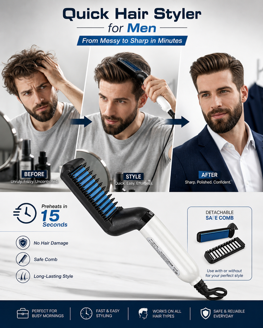 Electric Hair Straightener Brush,Men Quick Beard Straightener Styler Comb,Hair Straightening,Curly Hair Straightening Comb,Side Hair Detangling,Multifunctional Hair Curling Curler