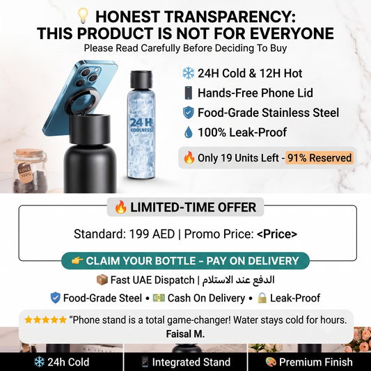 GiftsCart™ Vacuum Insulated Water Bottle with Built-In Phone Holder Lid – 24H Cold / 12H Hot Stainless Steel Flask
