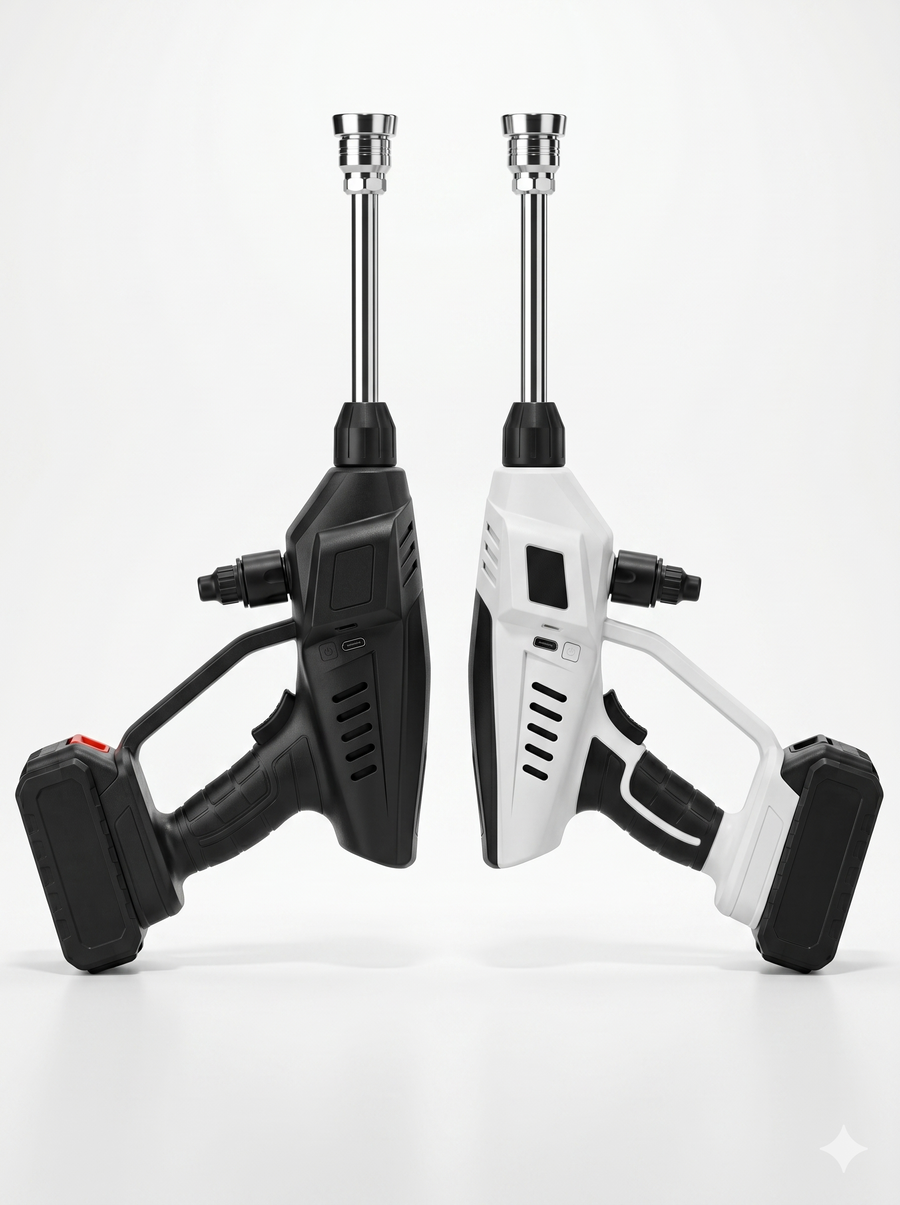 Cordless car pressure washer gun — matte black and arctic white
