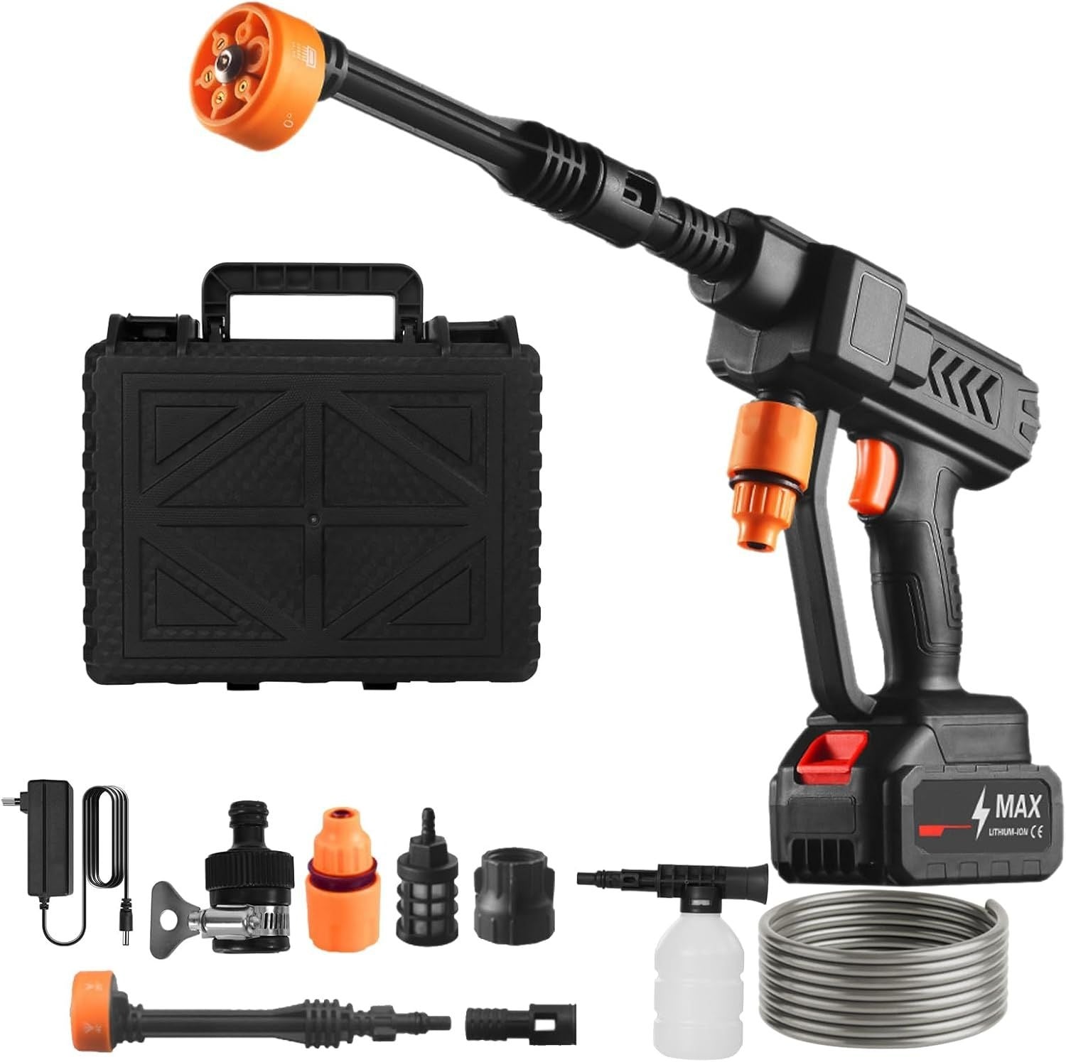 Cordless high pressure car wash gun available in black and white 210 SAR
