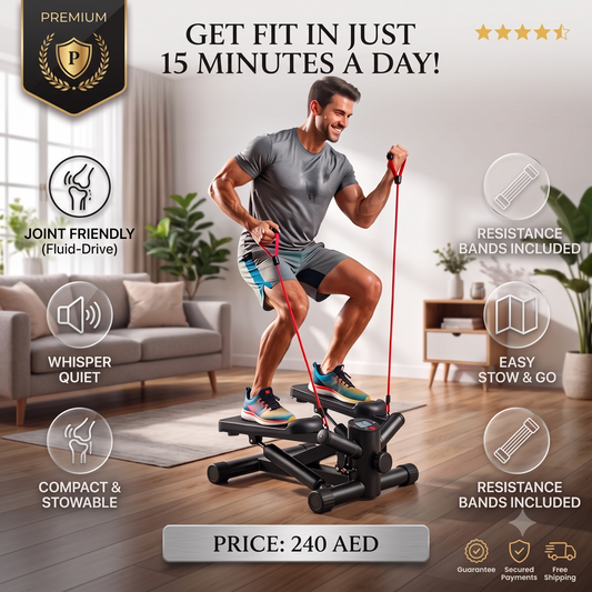 THE ULTIMATE FULL-BODY FAT BURNER: Heavy-Duty Hydraulic Mini Stepper With Resistance Bands